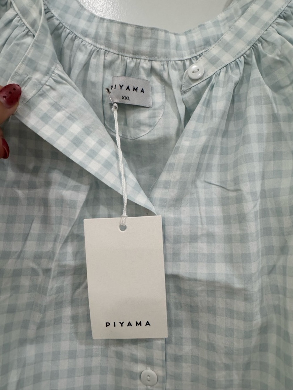 Light Blue Gingham Ruffle Button-Front Blouse - Picture 2 of 6